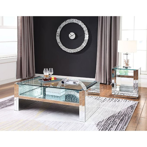 Acme Furniture Nysa Mirrored 3pc Coffee Table Set