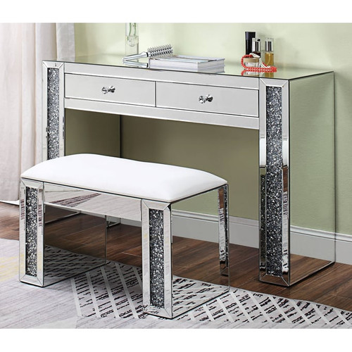 Acme Furniture Noralie Mirrored Vanity Desk and Stool
