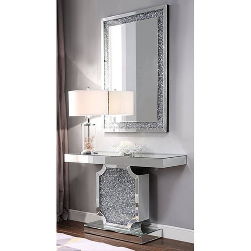 Acme Furniture Noralie Mirrored Console Table and Mirror