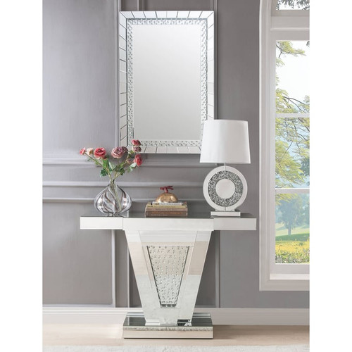 Acme Furniture Nysa Mirrored Clear Console Table and Mirror Set