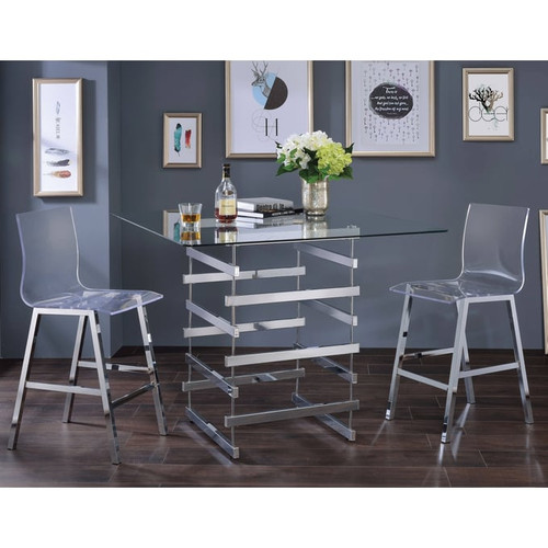 Acme Furniture Nadie Chrome Clear 3pc Counter Height Set
