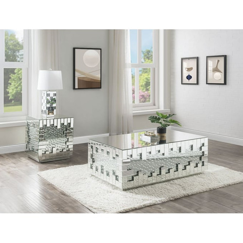 Acme Furniture Nysa Mirrored Crystals 3pc Coffee Table Set