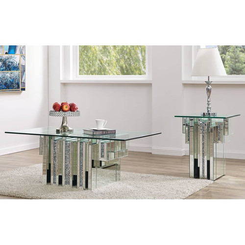 Acme Furniture Noralie Mirrored Glass Solid Base 3pc Coffee Table Set