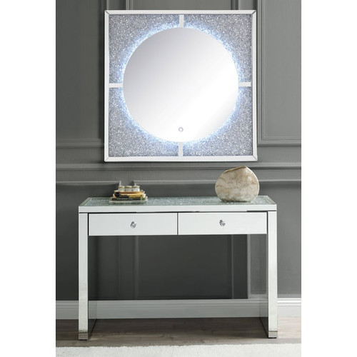 Acme Furniture Noralie Mirrored Diamonds 2 Drawers Console Table and Mirror