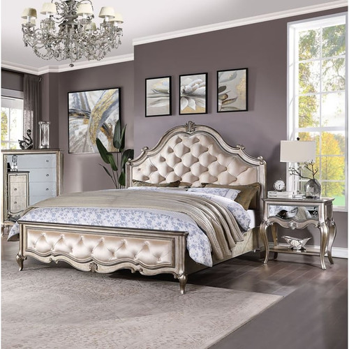 Acme Furniture Esteban Ivory Antique Champagne 2pc Bedroom Set with King Bed