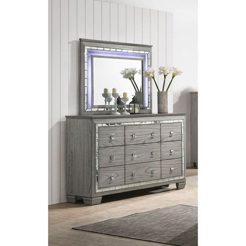 Acme Furniture Antares Light Gray Oak Dresser and Mirror