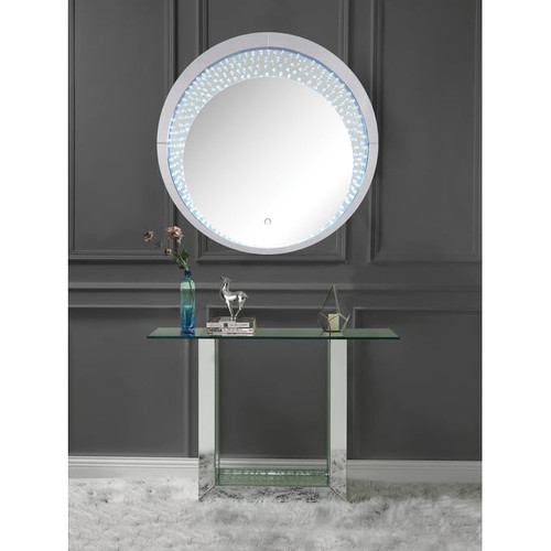 Acme Furniture Nysa Mirrored Crystal Storage Console Table And Mirror