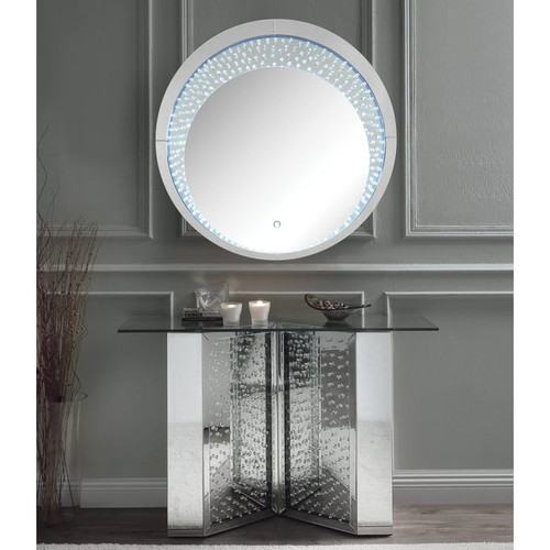 Acme Furniture Nysa Mirrored Crystal Console Table and Mirror