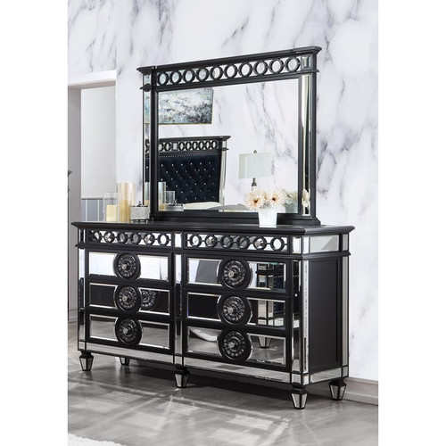 Acme Furniture Varian II Mirrored Black Sliver Dresser And Mirror