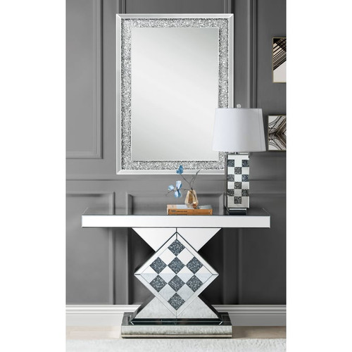 Acme Furniture Noralie Mirrored Rectangle Console Table and Mirror