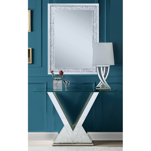 Acme Furniture Noralie Clear Mirrored Rectangle Console Table And Mirror