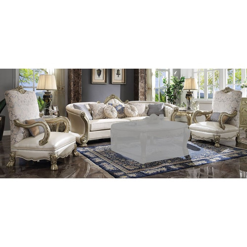 Acme Furniture Dresden II Pearl Gold Patina 3pc Sofa and Accent Chair Set