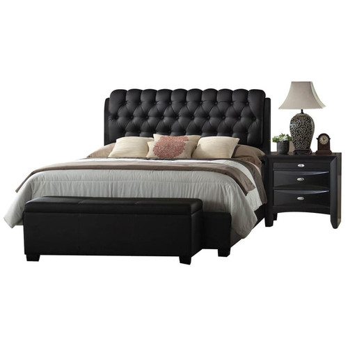 Acme Furniture Ireland II Black Tufted 4pc Bedroom Set With King Bed