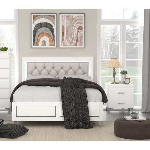 Acme Furniture Casilda Gray White 4pc Bedroom Set With Queen Bed