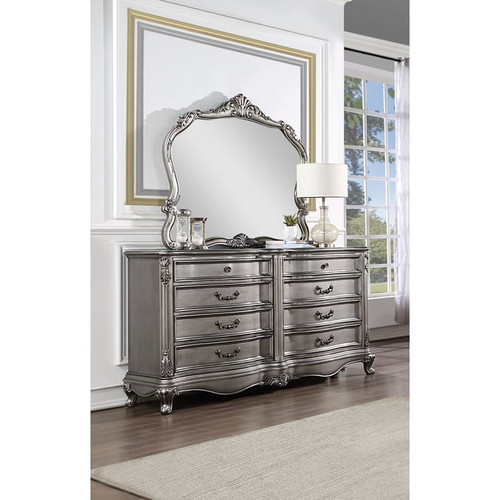 Acme Furniture Ausonia Antique Platinum Dresser and Mirror