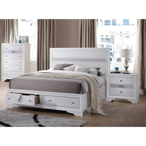 Acme Furniture Naima White 4pc Bedroom Set With King Storage Bed