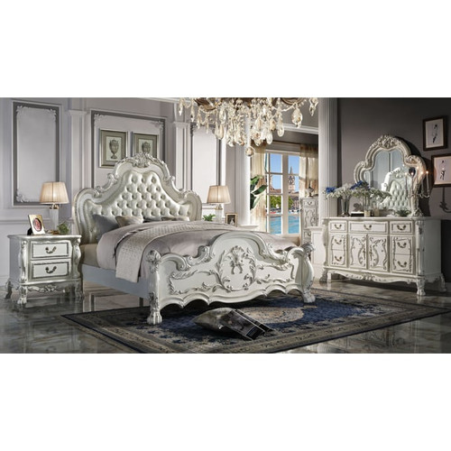 Acme Furniture Dresden Bone White 4pc Bedroom Set With Leather King Bed