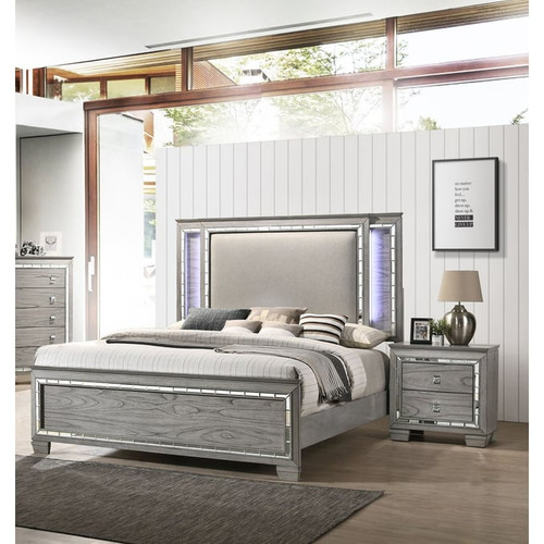 Acme Furniture Antares Light Gray Oak 4pc Bedroom Set With Queen Bed