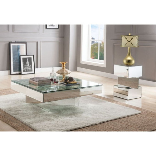 Acme Furniture Dominic Mirrored Square 3pc Coffee Table Set