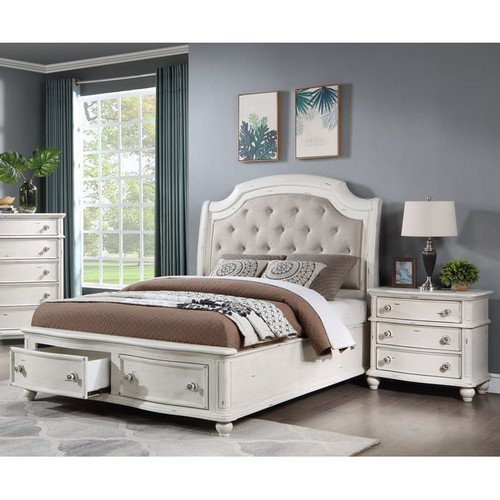 Acme Furniture Jaqueline Gray And Antique White 2pc Bedroom Set With King Bed