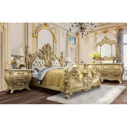 Acme Furniture Cabriole Light Gold 4pc Bedroom Set With King Bed