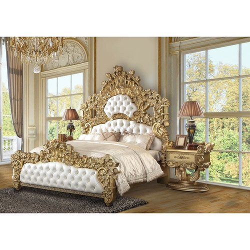 Acme Furniture Bernadette Gold And White 2pc Bedroom Set With King Bed