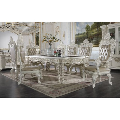 Acme Furniture Vanaheim Antique White Beige 9pc Dining Room Set