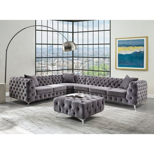 Acme Furniture Wugtyx Dark Gray Sectional With Ottoman