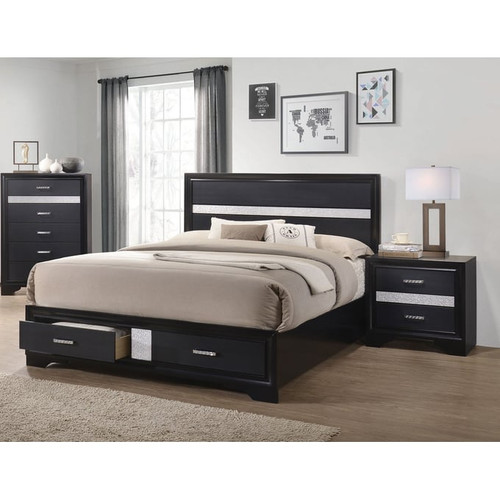 Coaster Furniture Miranda Black 2pc Bedroom Set with Queen Storage Bed