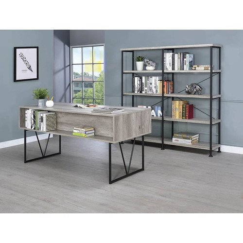 Coaster Furniture Analiese Grey Driftwood Black 2pc Office Furniture Set