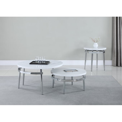 Coaster Furniture White Chrome 3pc Nesting Coffee Table Set