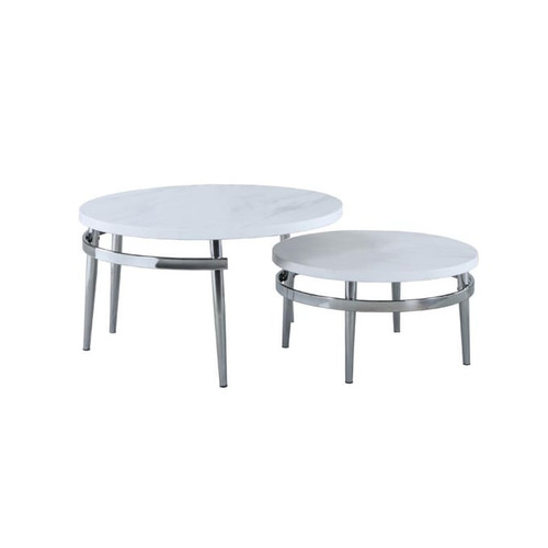 Coaster Furniture White Chrome 3pc Nesting Coffee Table Set