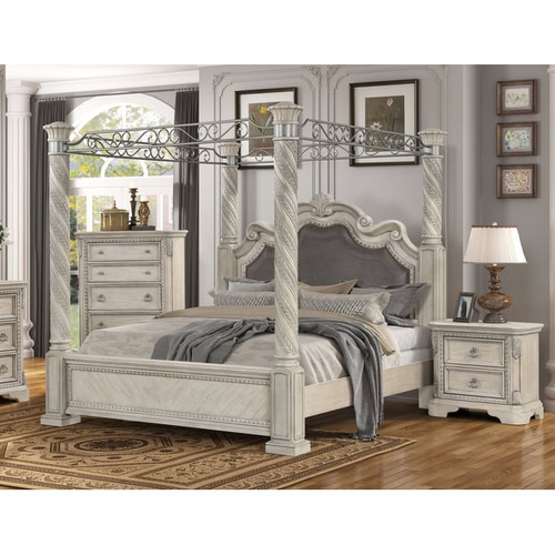 Bernards Coventry Light Gray 4pc Bedroom Set with King Canopy Bed