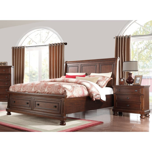 Bernards Prescott Warm Cherry Brown 4pc Bedroom Set With Queen Drawer Bed