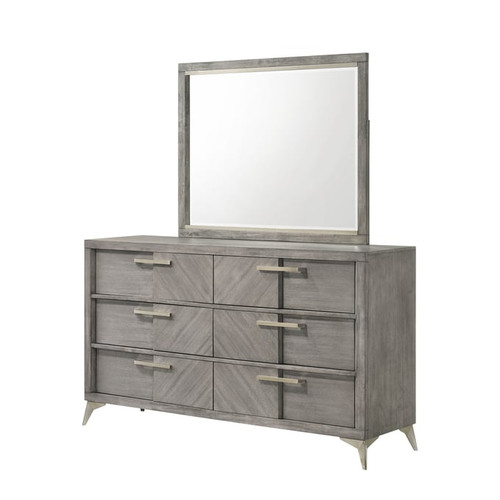 Bernards Aries Gray 6 Drawer Dresser and Mirror