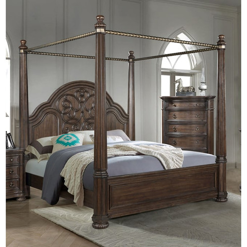 Bernards Tuscany Warm Mahogany 2pc Bedroom Set with Queen Canopy Bed