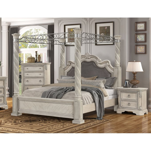 Bernards Coventry Light Gray 2pc Bedroom Set with King Canopy Bed