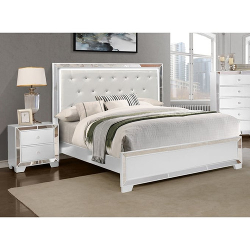 Bella Esprit Belisa White Faux Leather 2pc Bedroom Set with Queen Bed