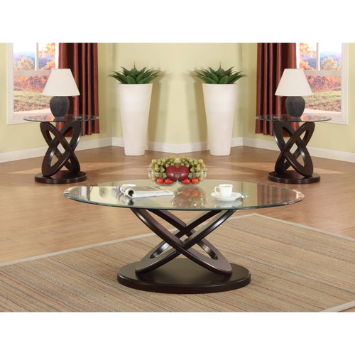Crown Mark Cyclone Brown Clear 3pc Coffee Table Set
