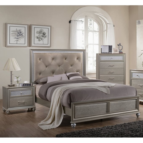 Crown Mark Lila Champagne Gold 4pc Bedroom Set With King Bed