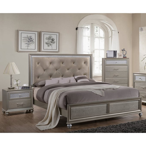 Crown Mark Lila Champagne Gold 2pc Bedroom Set With King Bed