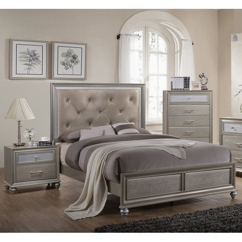 Crown Mark Lila Champagne Gold 2pc Bedroom Set With Queen Bed