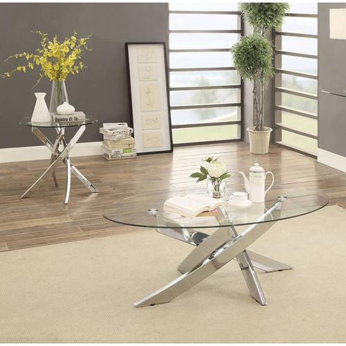 Furniture Of America Laila Chrome 3pc Coffee Table Set