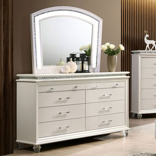 Furniture Of America Maddie Pearl White Dresser and Mirror