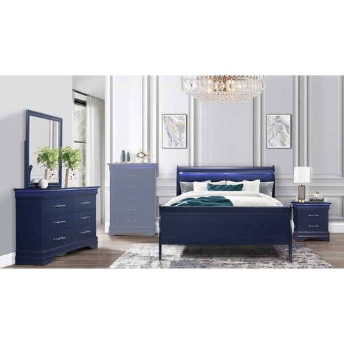 Global Furniture Charlie Blue 4pc Bedroom Set With Queen Bed