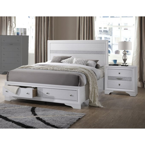 Galaxy Home Matrix White 2pc Bedroom Set with Queen Drawer Bed