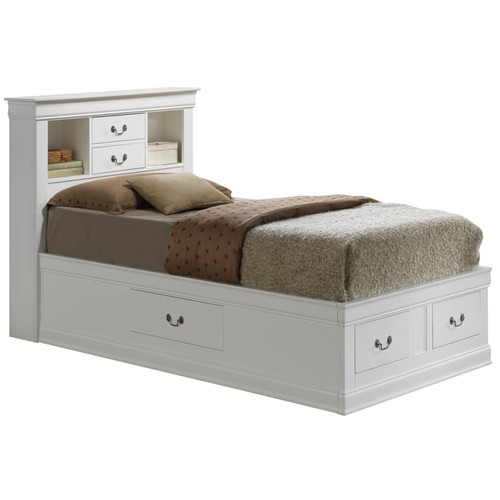 Glory Furniture Louis Phillipe White 2pc Bedroom Set with Twin Bookcase Storage Bed