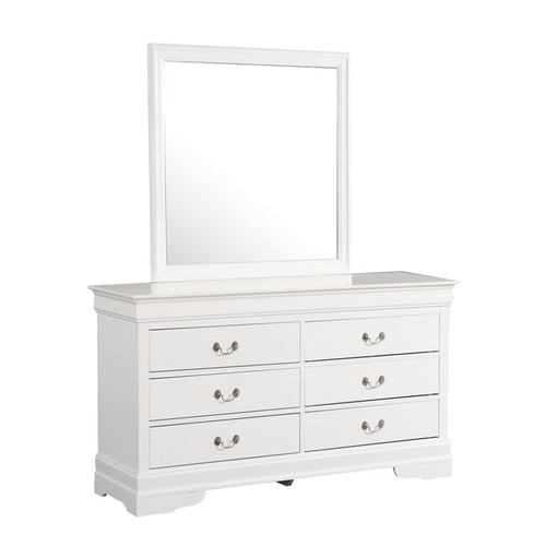 Glory Furniture Louis Phillipe Traditional White Dresser and Mirror