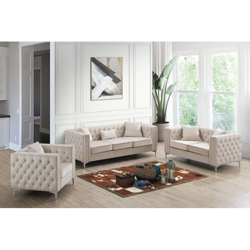 Glory Furniture Paige Ivory Velvet 3pc Living Room Set