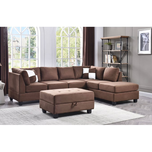 Glory Furniture Malone Chocolate Sectional with Ottoman
